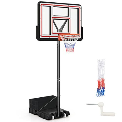 Goplus Basketball Hoop Outdoor, 7.4-10FT Quickly Height Adjustable Basketball Goal with 44 Inch Shatterproof PC Backboard, Wheels, Adults Basketball Stand for Court Backyard Driveway