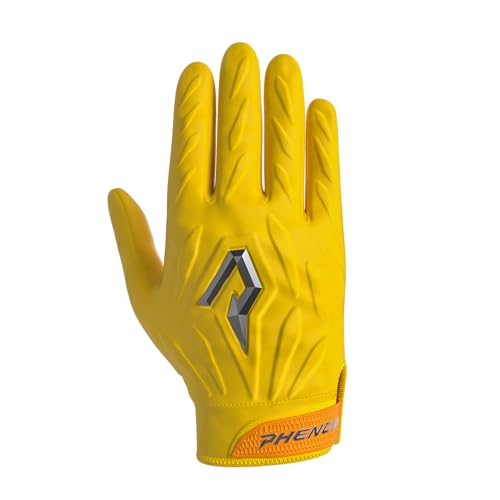 Phenom Elite Quantum Fierce Padded Football Gloves – Team Color | Lightweight, Protective Receiver Gloves for Kids - color: Yellow, size: Youth X-Small