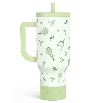 SANDJEST Tennis 40oz Tumbler With Handle and Straw, Insulated Stainless Steel Travel Coffee Mug for Women Girls Tennis Players, Gift Idea for Birthday Christmas Mothers Day - color: Tennis