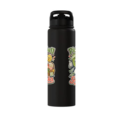 Pickleball Snack Break Court Humor Funny Retro Saying Stainless Steel Insulated Water Bottle - color: Black