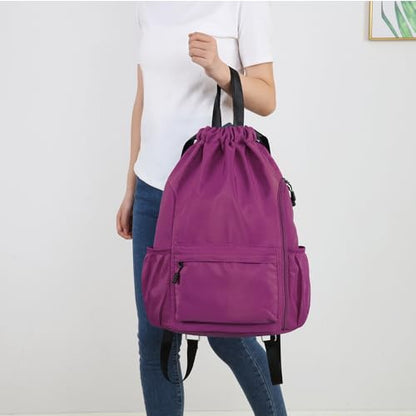 Valleycomfy Waterproof Drawstring Gym Backpack Bag for Men & Women,Sports Gym Bag with Side Pocket Orange - color: A-purple