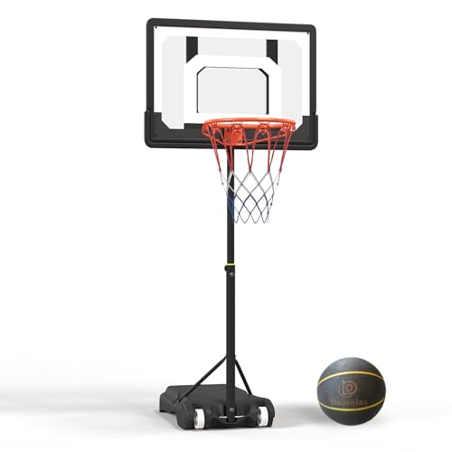 Pool Basketball Hoop, Height Adjustable 3.9" to 6.9", Black PE Frame, Water Base, Includes Air Pump, 8-Inch Rubber Ball, Indoor & Outdoor Use - color: Black, size: 3.9-6.9FT