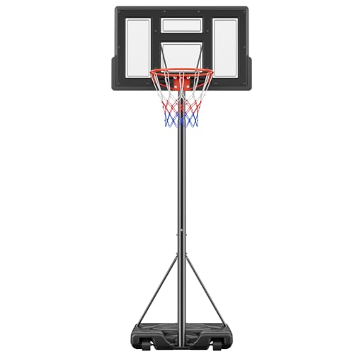 Sweetcrispy Portable Basketball Hoop Outdoor, Adjustable Height, Shatterproof Backboard/Shock Absorbent Rim, Fillable Base, 2 Wheels for Backyard/Driveway - color: Black