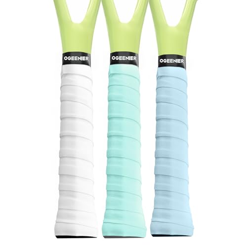 Tennis Racket Grip Tape, 3, 6, 12 Pack Tennis Overgrip Tape, Absorbent and Anti-Slip, Precut Soft Racquet Wrap Grips Tape for Pickleball Paddle/Badminton - color: White/MintCream/Light Blue, size: 3 Pack