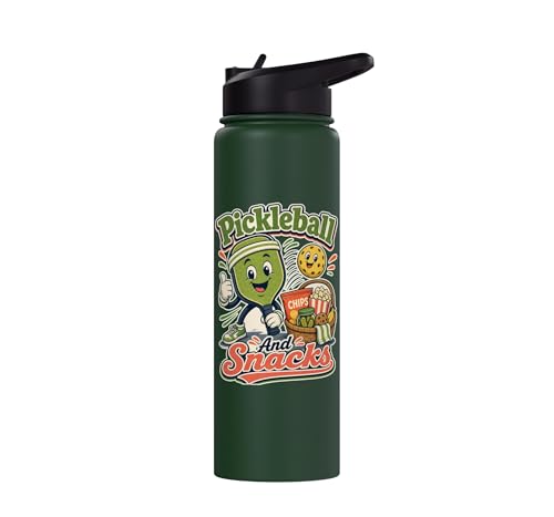 Pickleball Snack Break Court Humor Funny Retro Saying Stainless Steel Insulated Water Bottle - color: Dark Green