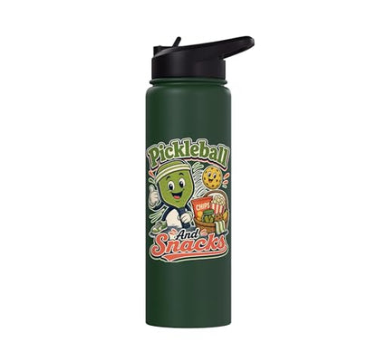 Pickleball Snack Break Court Humor Funny Retro Saying Stainless Steel Insulated Water Bottle - color: Dark Green