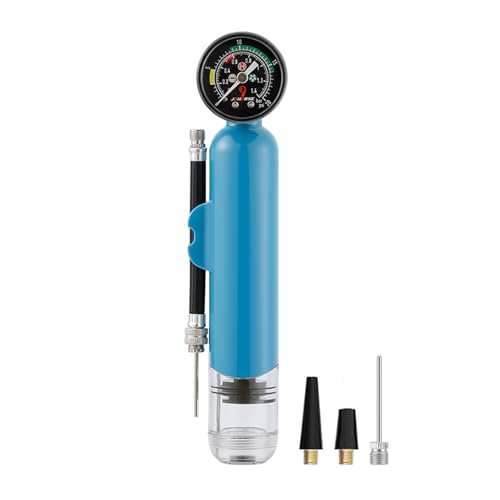 Ball Pump with Pressure Gauge, Mini Ball Air Pump for Sports Balls, Portable Hand Pump with Needles & Extension Hose, Suitable for Basketball, Soccer, Football, Volleyball - color: Blue