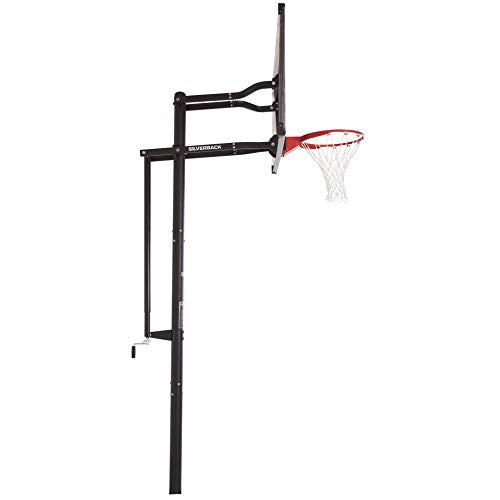 Silverback Height Adjustable In-Ground Basketball Hoop with Tempered Glass Backboard, Pro-Style Breakaway Rim, Pole and Backboard Pad
