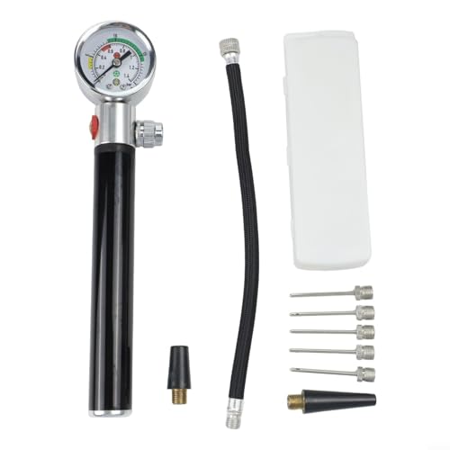 Portable Bike Pump, Aluminum Alloy Tire Inflator with Pressure Gauge, for American and Valves, Basketball Needle Included - size: Basketball full set