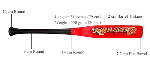31" High-Grade Pro Maple Flat Half Paddle Training Baseball & Softball Bat in 31"/20 oz/Flat Barrel:2.75" for Professional Players in Black Handle & Red Barrel by Player Sports Goods LLC