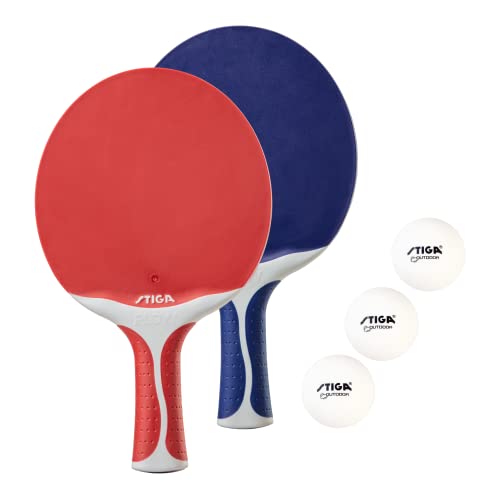 STIGA Flow Outdoor 2-Player Table Tennis Set Includes Two Outdoor Rackets and Two Outdoor Balls - color: Blue-Red, size: 2 Paddles