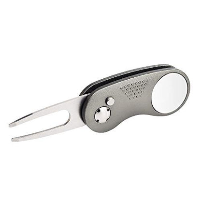 Mile High Life Golf Divot Repair Tool, All Metal Foldable Divot Tool with Pop-up Button & Magnetic Ball Marker - color: Gray Curve