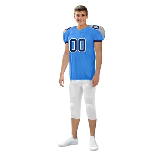 Youth Football Practice Jersey, Custom Blank Kids Practice Football Uniform Sportswear for Boys Training Games - color: Navy Blue Red