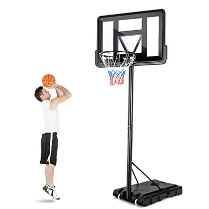 GYMAX Portable Basketball Hoop Outdoor, 10FT Height Adjustable Basketball Goal w/Shatterproof Backboard & Built-in Wheels for Kids Youth Adult