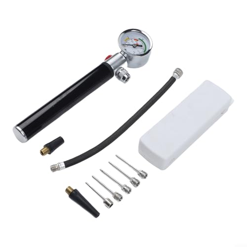 Portable Bike Pump, Aluminum Alloy Tire Inflator with Pressure Gauge, for American and Valves, Basketball Needle Included - size: Basketball full set