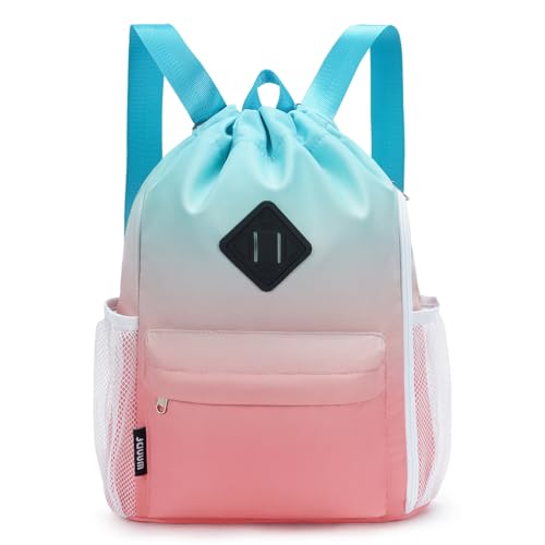 WANDF Drawstring Backpack Sports Gym Bag with Shoes Compartment, Water-Resistant String Backpack Cinch for Women Men (Small,Red-Green Gradient) - color: Red-green Gradient, size: Small