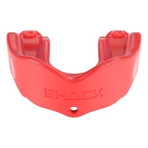 Shock Doctor Mouth Guard Sports, Hockey, Lacrosse, Baseball, Wrestling Moutguard, Gel Max Heavy Duty Protection & Custom Fit, Football Mouth Guard with Strap, Adult & Youth Mouthguard - color: Red, size: Youth, style: Non-flavored