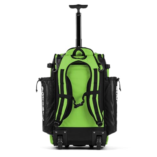 Boombah Catchers Superpack Hybrid Rolling Bat Bag - Multiple Colors - Wheeled & Backpack Version - color: Black/Lime Green