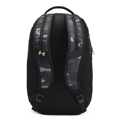 Under Armour Unisex-Adult Hustle 6.0 Backpack - Mens and Womens, (001) Black/Black/Metallic Gold, One Size Fits Most - color: (001) Black / Black / Metallic Gold, size: One Size