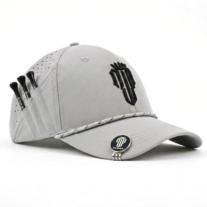 NJF Golf Hat Men - Breathable Mens Golf Hats, Adjustable Rope Hook and Loop Style Cap, Convenient Cap with Tee Holder - color: Light Gray