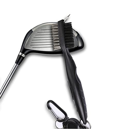 Golf Towels, Microfiber Waffle Pattern Tri-fold Golf Towel - Brush Tool Kit with Club Groove Cleaner, with Clip Men Women Golf Gifts (Black Towel+Black Brush)