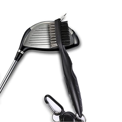 Golf Towels, Microfiber Waffle Pattern Tri-fold Golf Towel - Brush Tool Kit with Club Groove Cleaner, with Clip Men Women Golf Gifts (Black Towel+Black Brush)