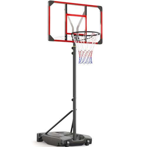 Yohood Kids Basketball Hoop Outdoor 4.82-8.53ft Adjustable, Portable Basketball Hoops & Goals for Kids/Teenagers/Youth in Backyard/Driveway/Indoor, with Enlarged Base and PC Backboard - color: Red