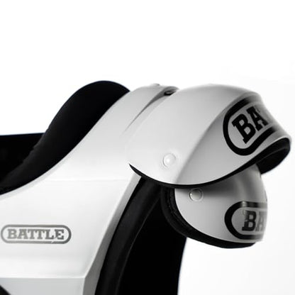 Battle Sports Defender Football Shoulder Pads – The Lightest, Most Protective in Its Class – Aerospace Grade Materials, Ventilated Design, Removable Sternum Plate, Foam Neck Roll - color: White, size: Youth-Small