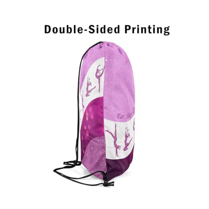 Castle Fairy Gymnastics Dance Drawstring Backpack 13"X16" Cheerleading Yoga Lover Sackpack for Gym Sports Purple Glitter Print Water Resistant String Bag for Women Men - color: Purple 11
