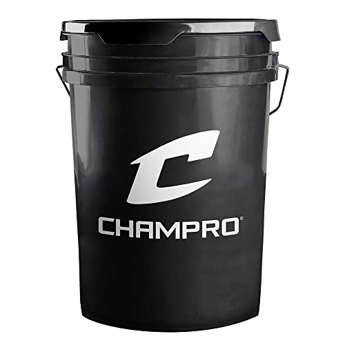 Champro CBB-200D Full Grain Leather Cover Baseballs with Cosmetic Blem in a Black Champro Bucket – 30 Balls and one Rods Can Sleeve Included