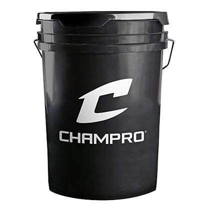 Champro CBB-200D Full Grain Leather Cover Baseballs with Cosmetic Blem in a Black Champro Bucket – 30 Balls and one Rods Can Sleeve Included