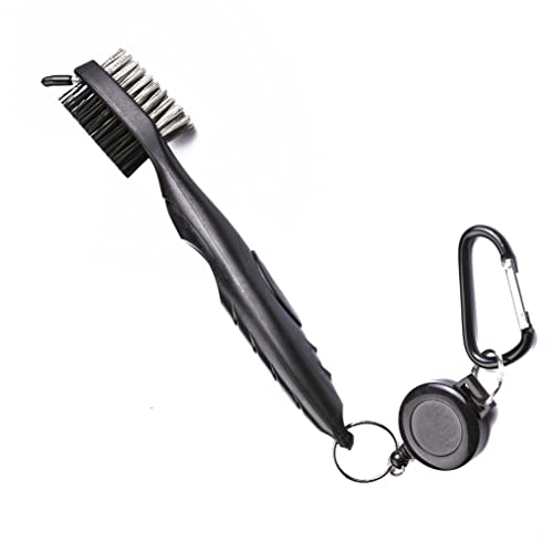 Golf Towels, Microfiber Waffle Pattern Tri-fold Golf Towel - Brush Tool Kit with Club Groove Cleaner, with Clip Men Women Golf Gifts (Black Towel+Black Brush)