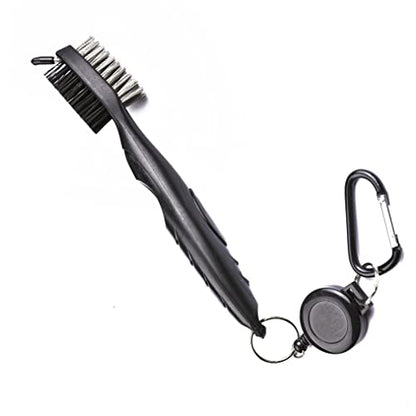 Golf Towels, Microfiber Waffle Pattern Tri-fold Golf Towel - Brush Tool Kit with Club Groove Cleaner, with Clip Men Women Golf Gifts (Black Towel+Black Brush)