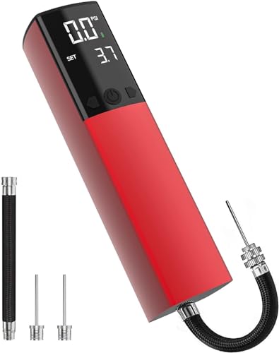 Pumteck Electric Ball Pump, Smart Air Pump Portable Fast Ball Inflation with Precise Pressure Gauge and Digital LCD Display for Football Basketball Volleyball Football - color: Red