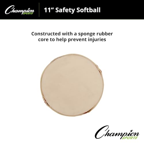 Champion Sports Safety Softballs – Pack of 12 Balls - Soft Rubber Core - Synthetic Leather - Optic Yellow in 11" & 12" Sizes - size: 11"