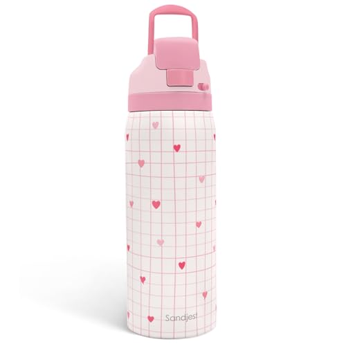 Heart Insulated Stainless Steel Water Bottle with Straw for Sports and Travel, 32oz, Gifts for Women Girls Friends Teens Birthday Christmas (Grid Background) - color: Heart 1