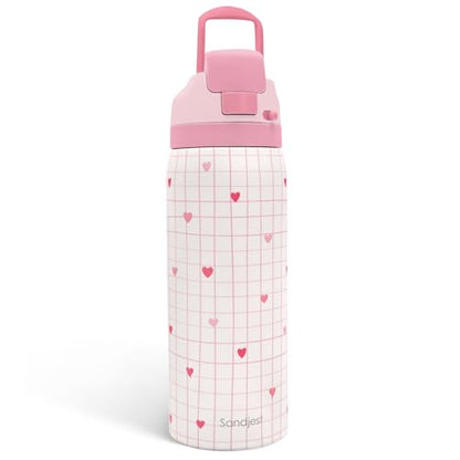 Heart Insulated Stainless Steel Water Bottle with Straw for Sports and Travel, 32oz, Gifts for Women Girls Friends Teens Birthday Christmas (Grid Background) - color: Heart 1
