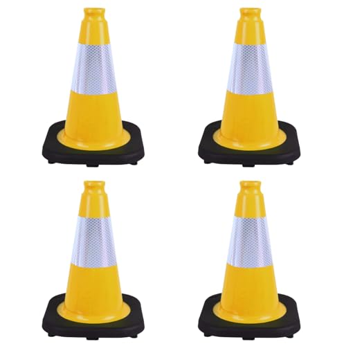 4 Pack 12 Inch Yellow PVC Traffic Cones with Black Base, Durable Sports Training Markers for Gym, Indoor & Outdoor Activities (4, Yellow, 12 Inch) - color: Yellow, size: 12 Inch