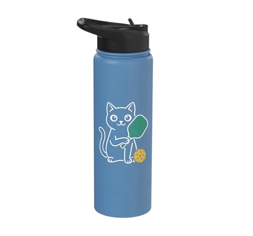 Pickleball Paddle Ball Player Minimal Clean Sports Fan Match Stainless Steel Insulated Water Bottle - color: Light Blue