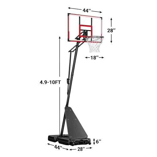 WIN.MAX Basketball Hoop Outdoor with 44 Inch Backboard and Larger Base, Portable Basketball Hoop Goal System 4.9FT-10FT Adjustable, for Youth/Adults in Backyard/Driveway (44" Backboard Red)