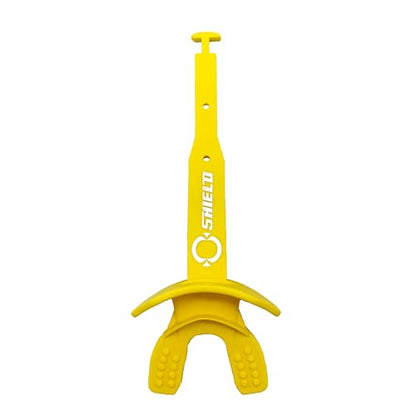 O Shield Striker Football Mouth Guard with Connected Strap, No Boil Brace Friendly Lip Guard for Tackle Football, Youth and Adult - color: Yellow / Gold