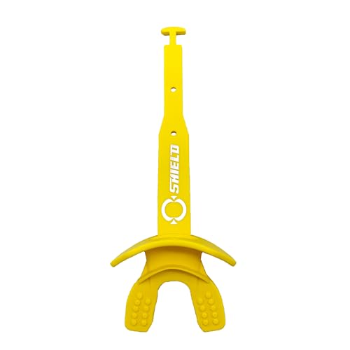 O Shield Striker Football Mouth Guard with Connected Strap, No Boil Brace Friendly Lip Guard for Tackle Football, Youth and Adult - color: Yellow / Gold