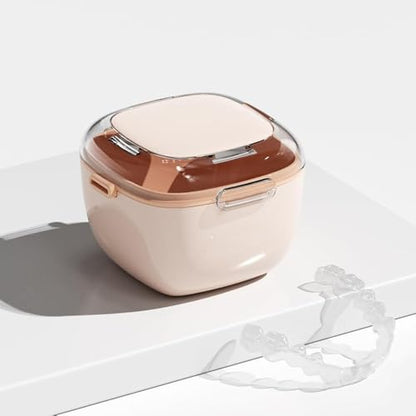 Pink Nursery-Teeth Box Denture-Box Orthodontic Retainer Denture Mouth guard Cleaning Soaking Storage Case Waterproof Lid