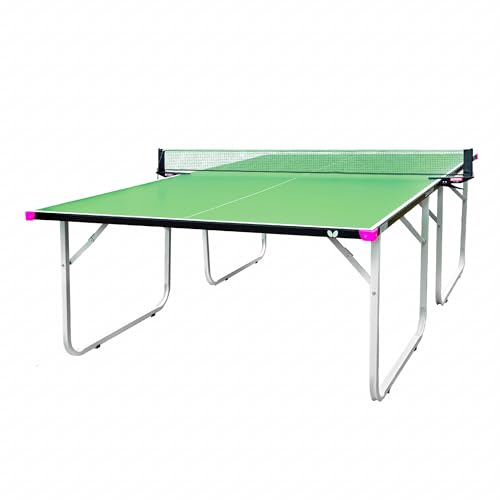 Butterfly Compact Outdoor Ping Pong Table - Thick Outdoor Table Tennis Table - All-Weather Removable Ping Pong Net Included - Ships Assembled - Folds and Rolls for Easy Transport - color: Green