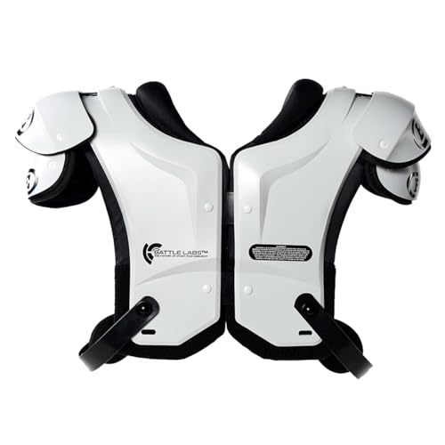 Battle Sports Defender Football Shoulder Pads – The Lightest, Most Protective in Its Class – Aerospace Grade Materials, Ventilated Design, Removable Sternum Plate, Foam Neck Roll - color: White, size: Youth-Small