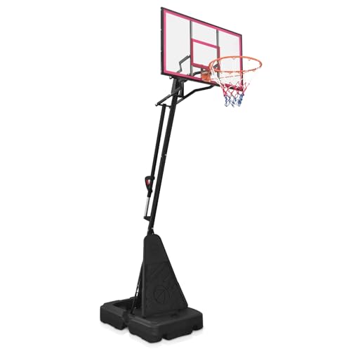 44 Inch Portable Basketball Hoop Outdoor, 8ft-10ft Height Adjustable Basketball Goal System with Shatterproof PVC Backboard & Dunkable Spring Rim, 165lbs Stable Base with Wheels for Driveway