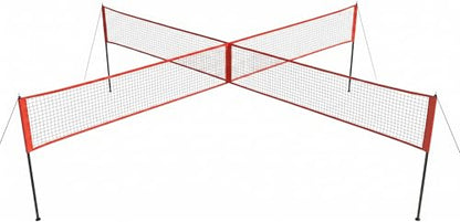 4 Square Volleyball Net Set with 3 Adjustable Heights, 14FT Cross PE System, Use in Backyard or Beach, Includes Ball, Pump, Carry Bag, Hammer, Outdoor Team Games, Black/Red