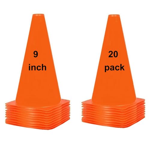 ANSLYQA Soccer Cones (9 Inch 20 Pack), Agility Training Sport Cone with Carry Bag for Drilling Football Basketball Field Markers, - color: Orange
