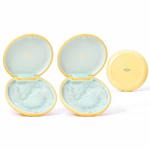 2 Pack Retainer Case Ultra-slim Aligner Case with Vent Holes Removable Inner Tray Silicone for Easy Cleaning (2Pack Yellow Green) - color: 2Pack Yellow Green