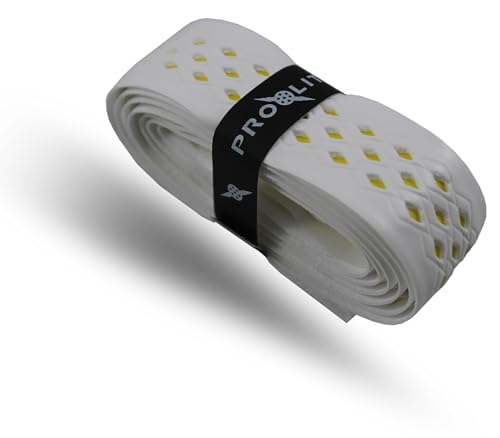 No-Sweat Diamond Grip for Pickleball Paddles, Tennis, Racquetball - color: White w/ Yellow Underlay, size: 1-Pack